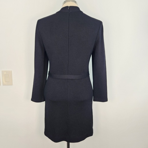 ST JOHN COLLECTION Black Santana Knit Mock Neck Belted Sheath Dress Size 8 - Picture 3 of 13
